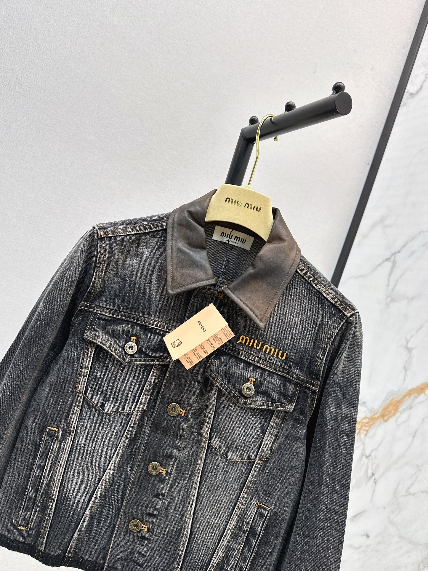 25fw Old leather collar denim jacket