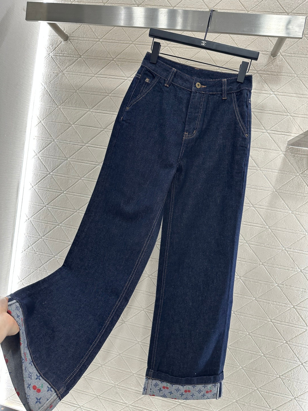 25fw Cherry print denim pants