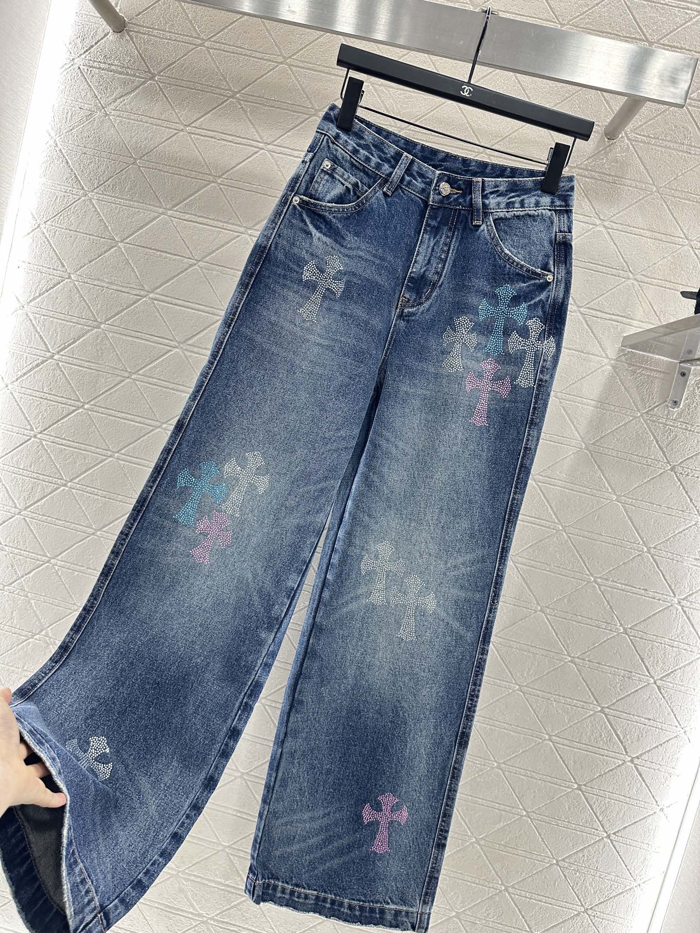25fw Hot stamping denim cross pants
