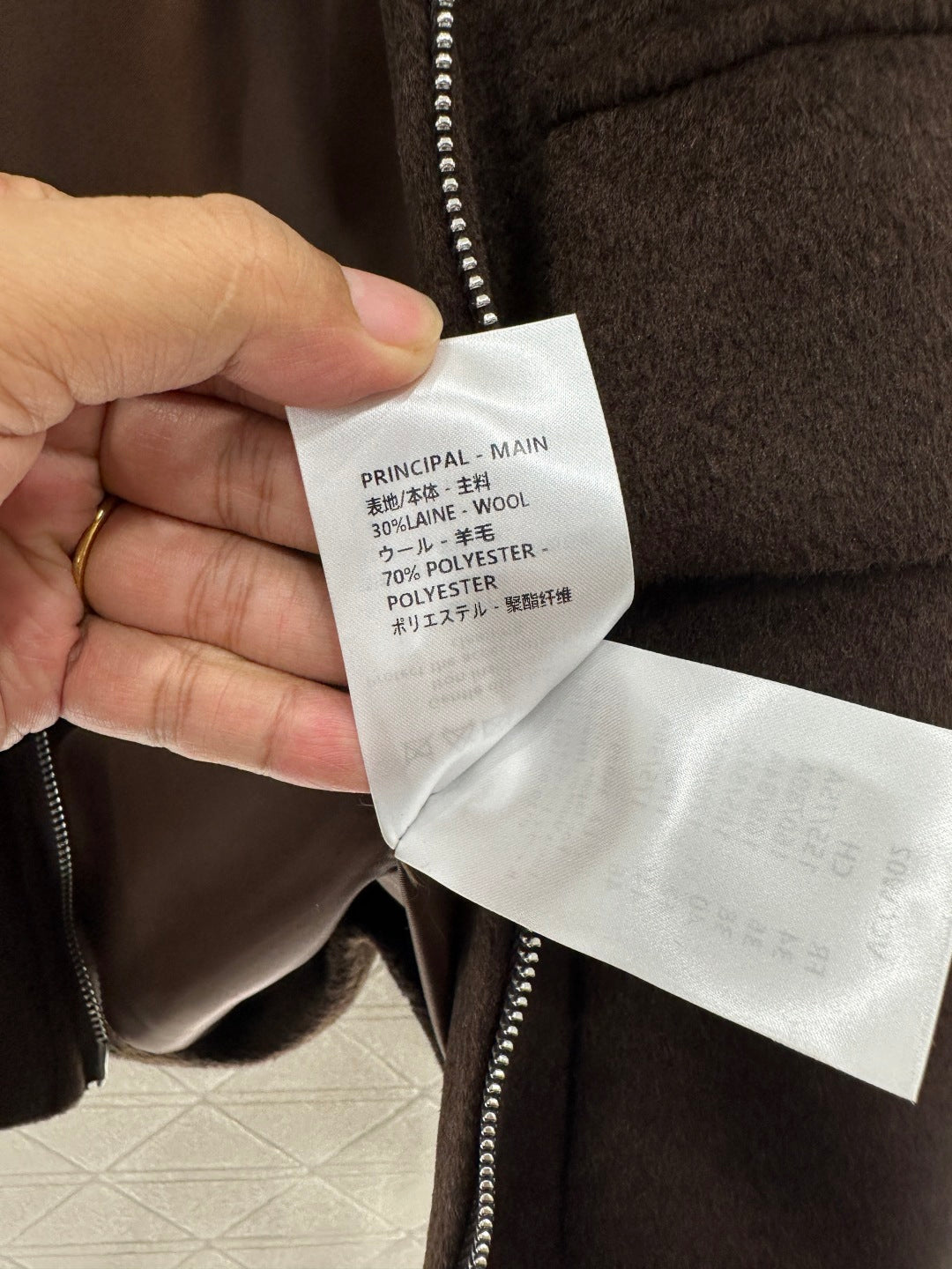 Lamb fleece collar mid length jacket