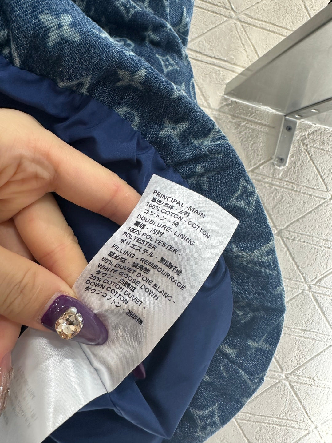 Knitted collar zipper denim down vest