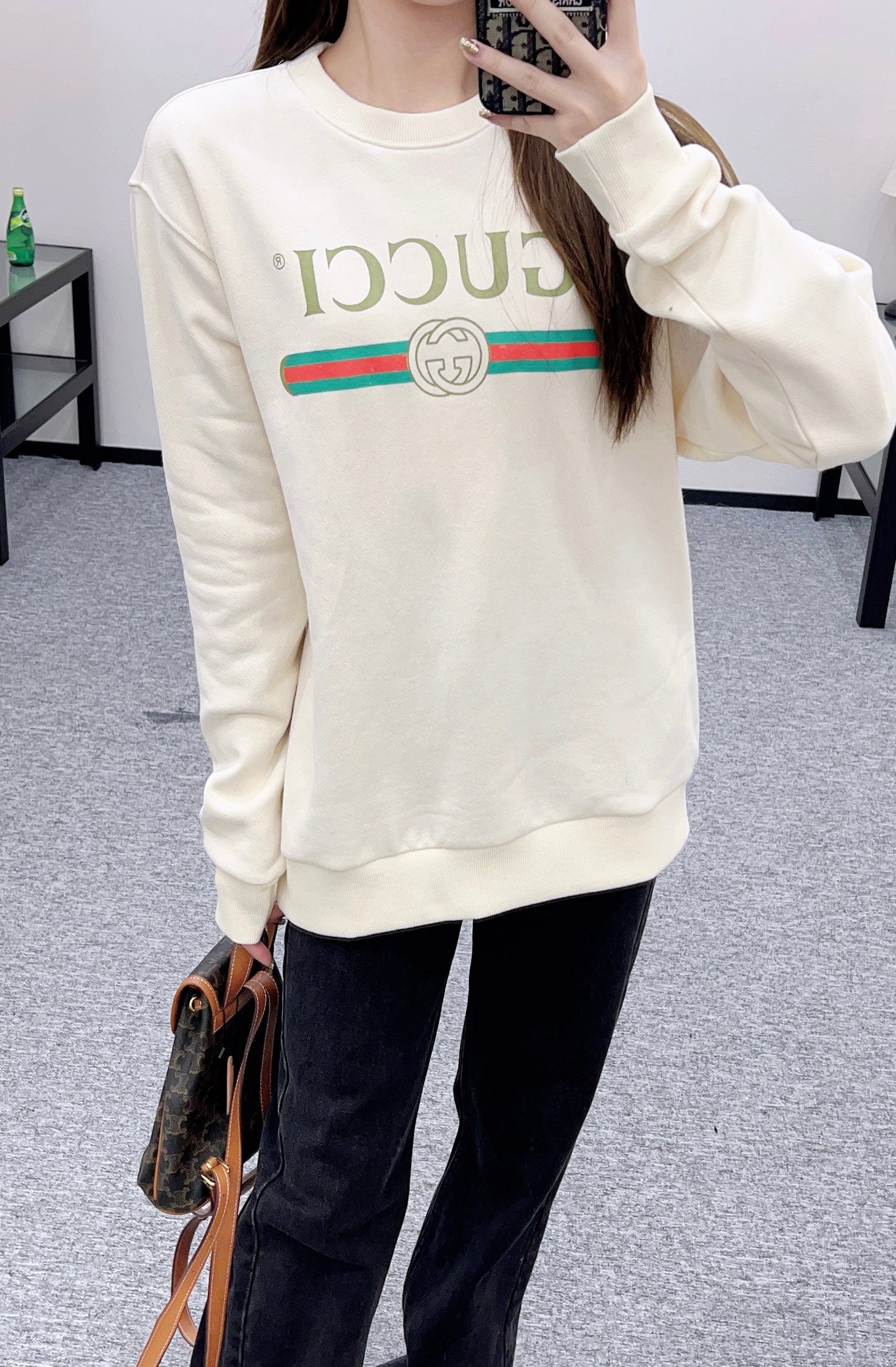 Color blocking letter round neck hoodie