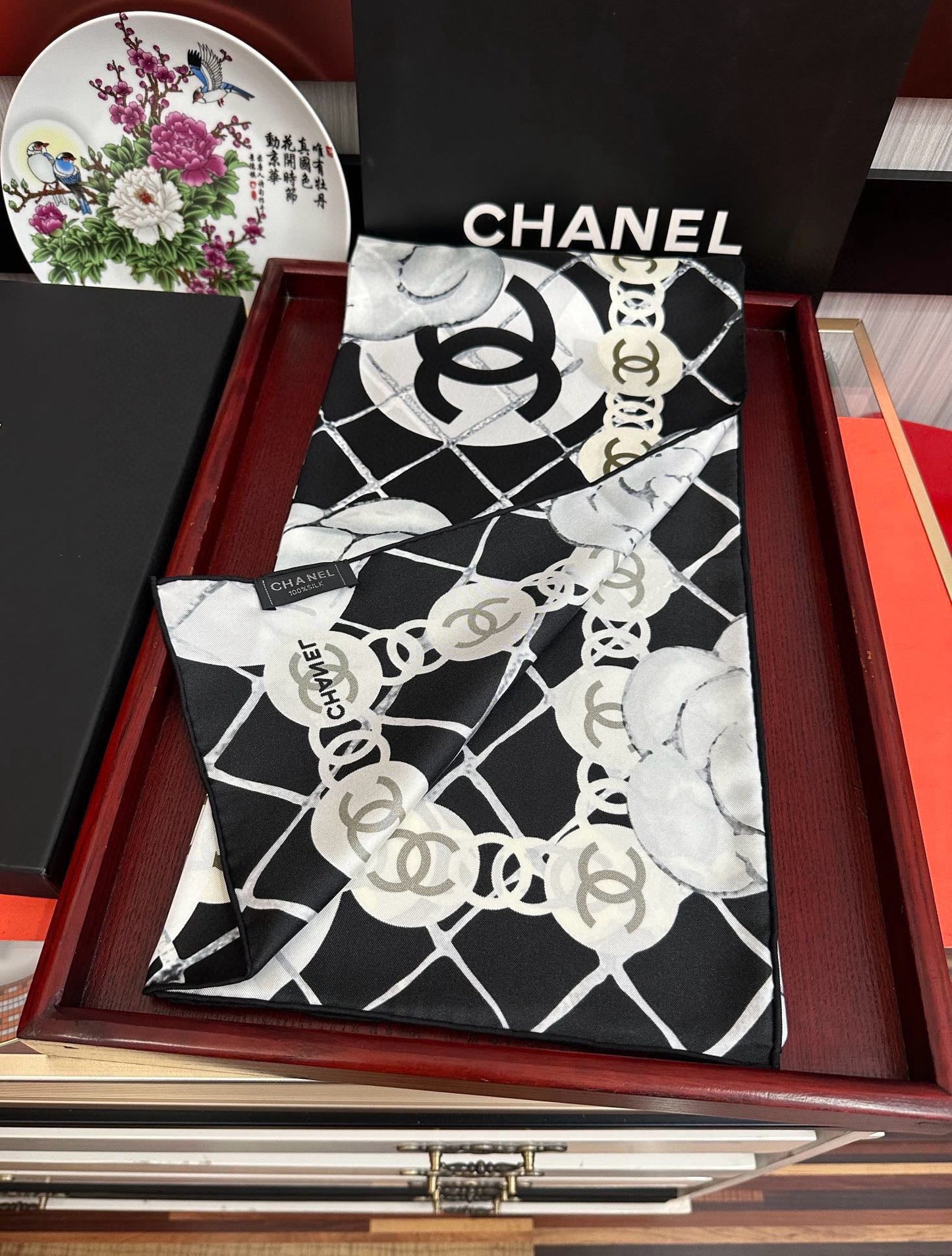 C 25 Camellia Series Tri-color Silk Scarf