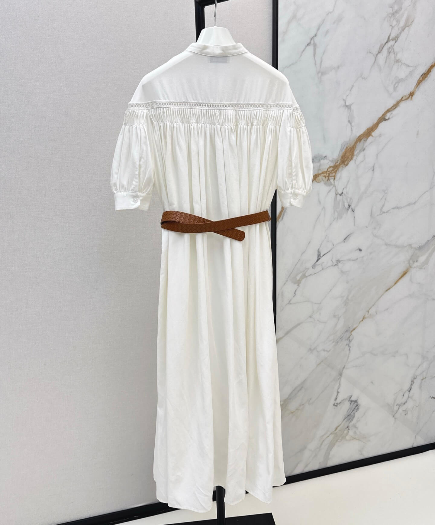 Boho Linen Smock Dress with Cutwork Embroidery