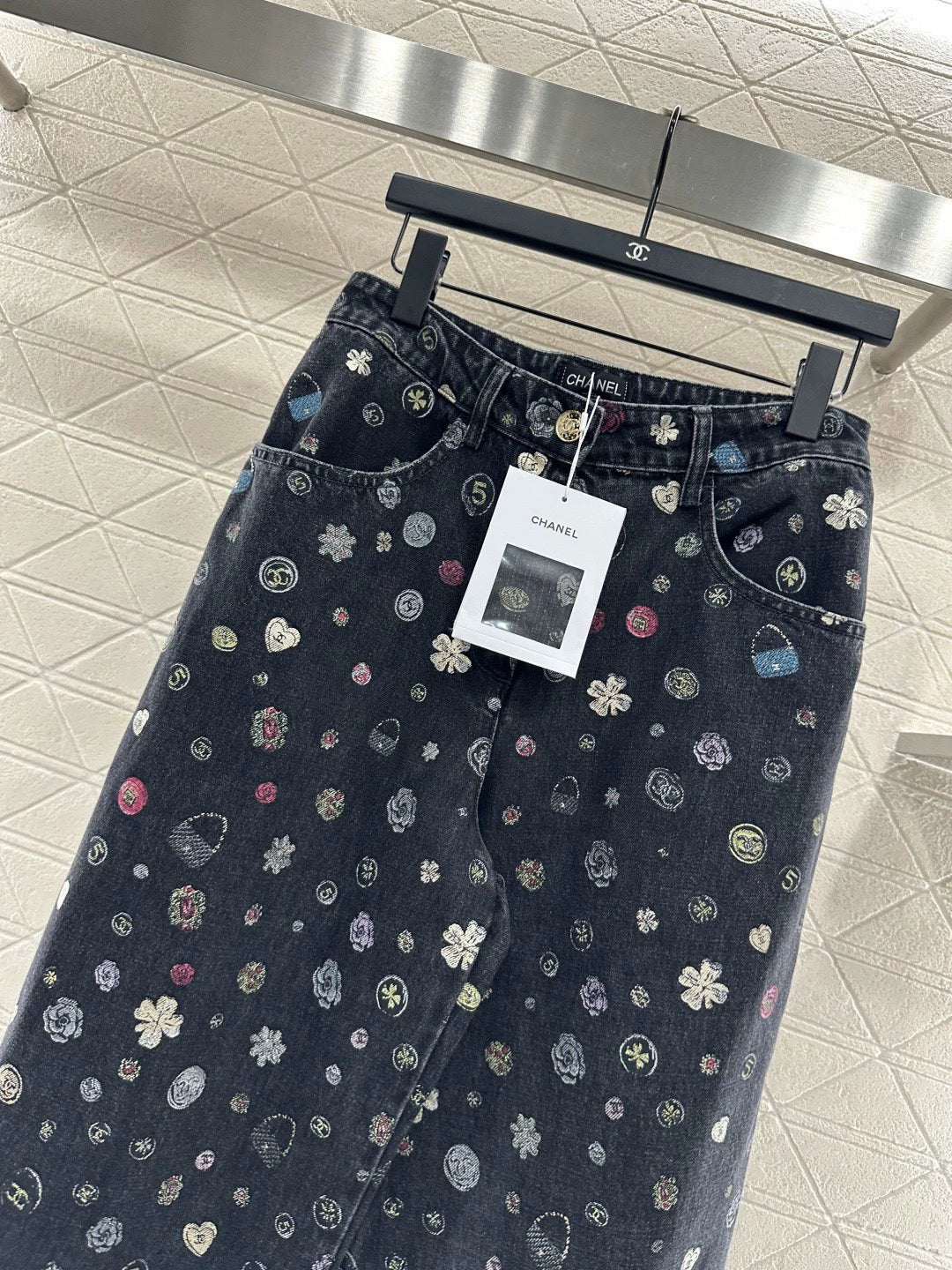 25fw Wide leg laser denim pants