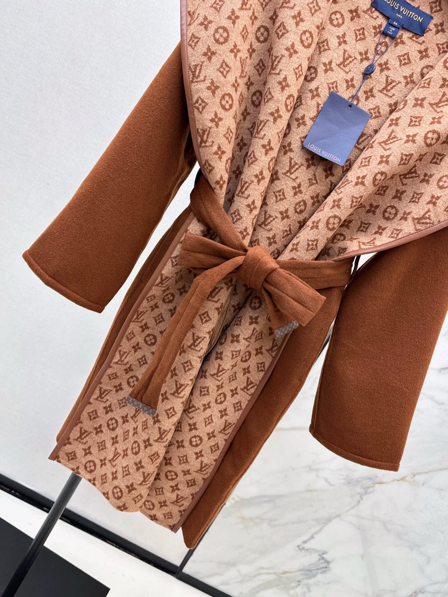 Double sided wearable classic wrap style long hooded coat