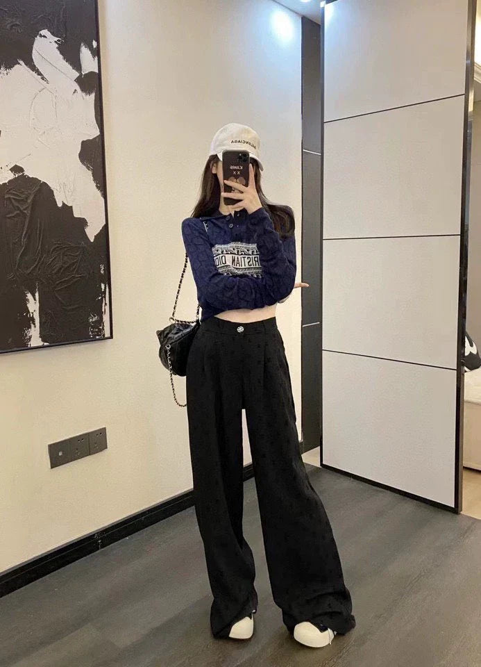 C 25 Classic Flocked Letter Wide Leg Pants