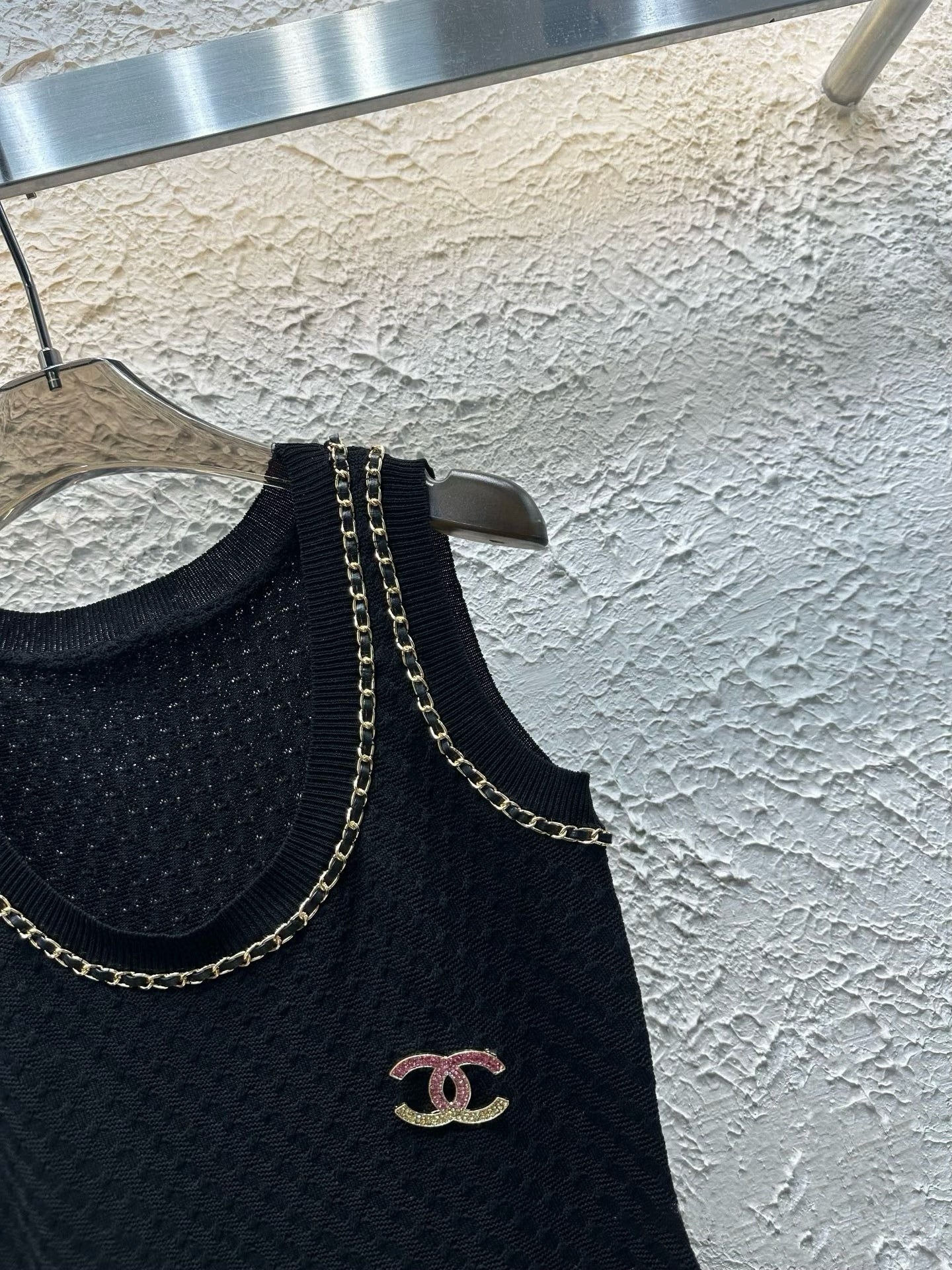 Colorful Diamond Brooch Round-Neck Vest Dress