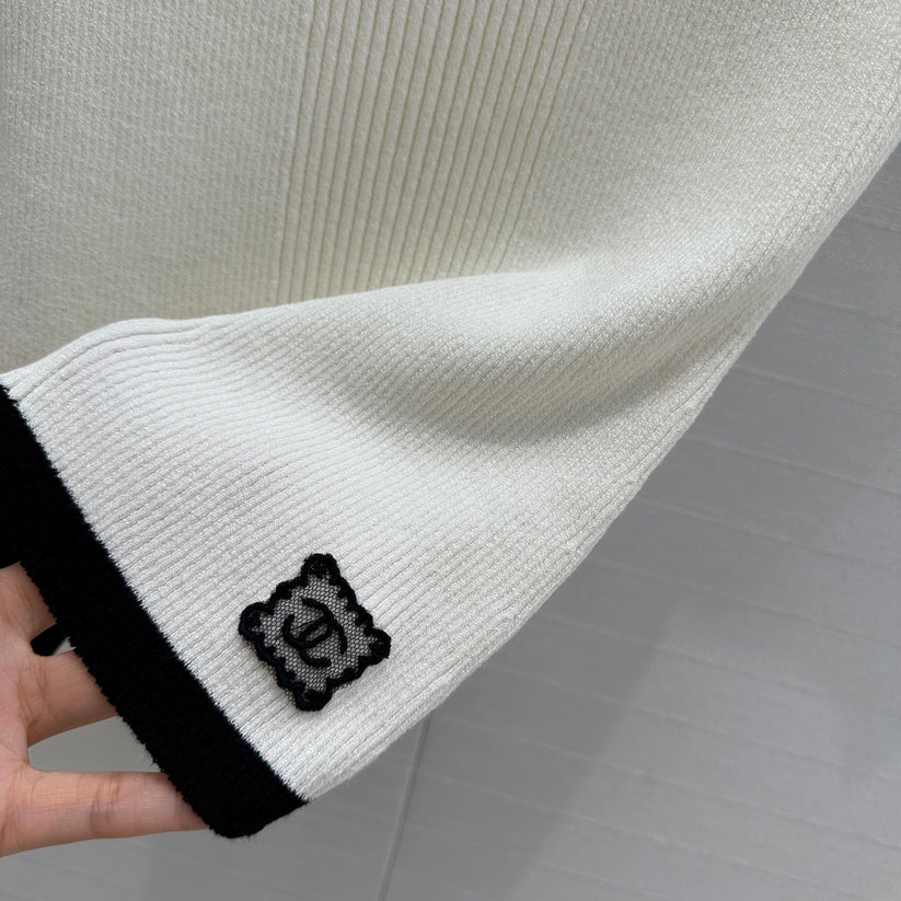 White Knit Top with Black Trim