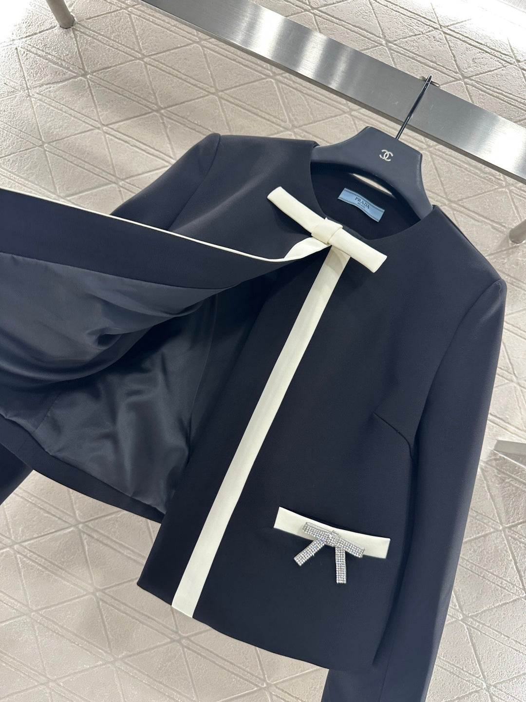 25fw new round neck bow tie jacket