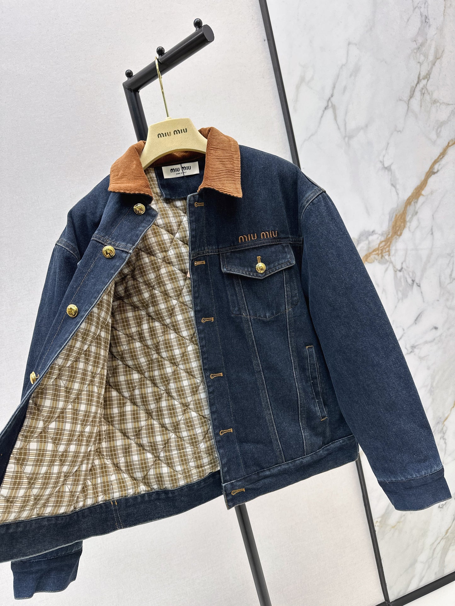 25fw new contrast color lapel denim cotton jacket