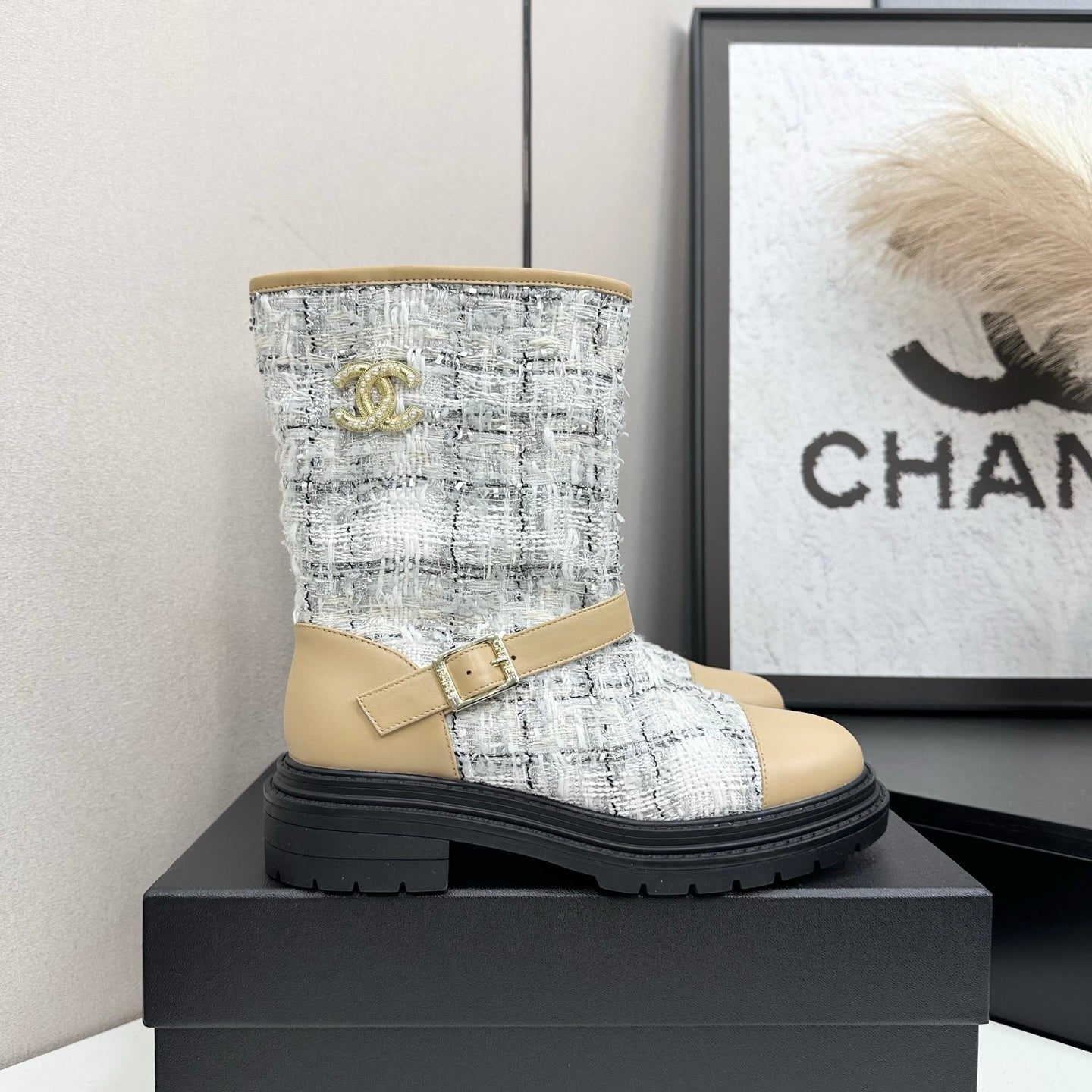 25 Cowhide and cloth lined mid calf boots