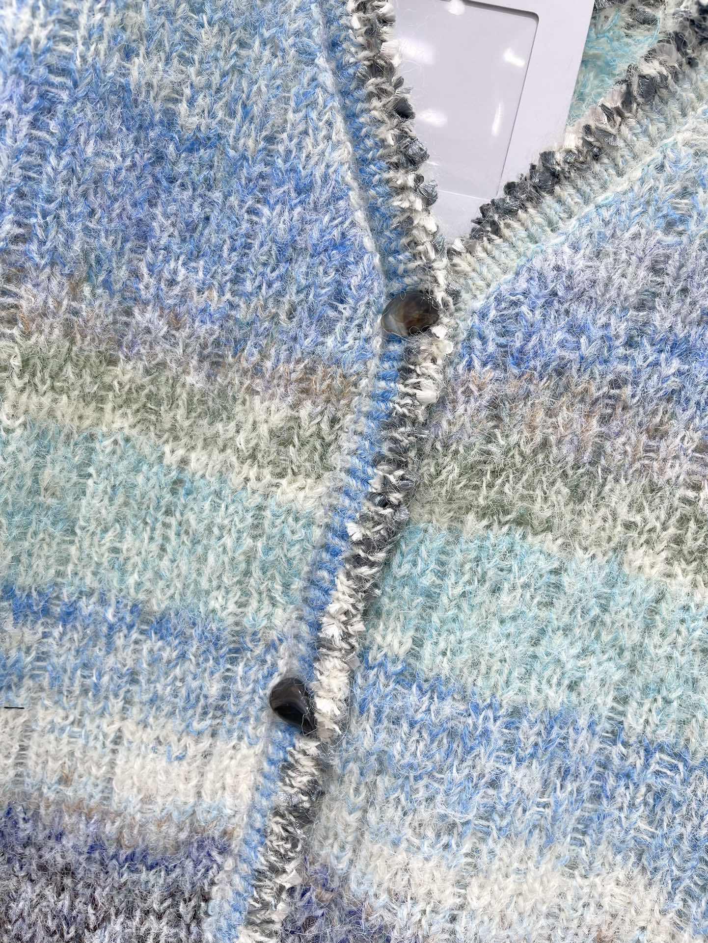 25 Gradient stripe patchwork mohair knitted cardigan