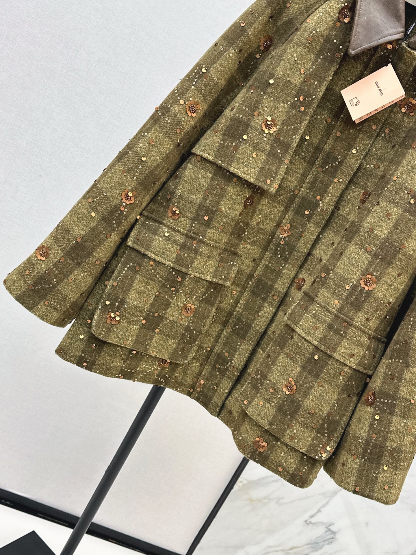 25fw new retro plaid beaded sequined jacket