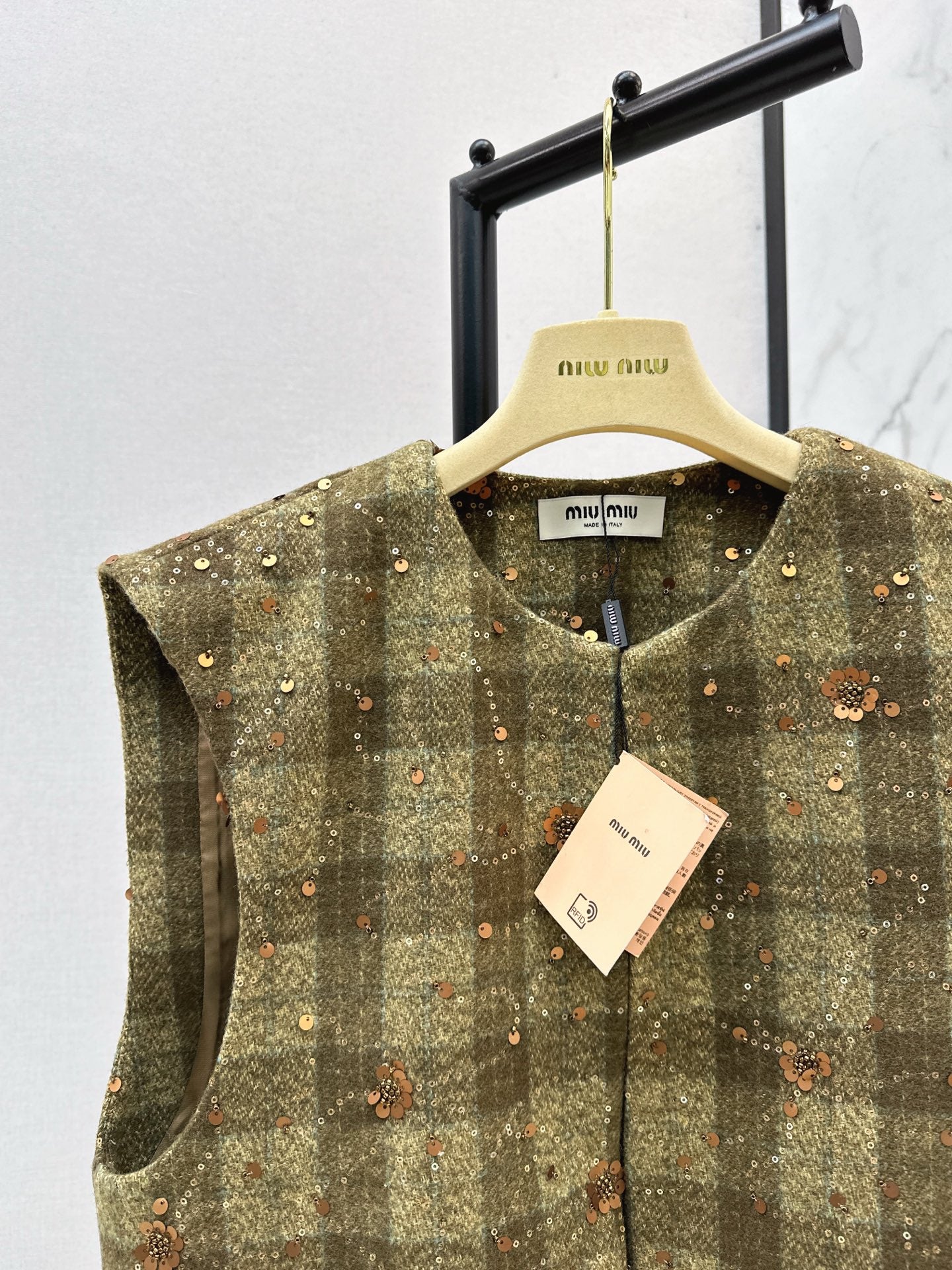 25fw new plaid beaded sequined vest jacket with skirt suit