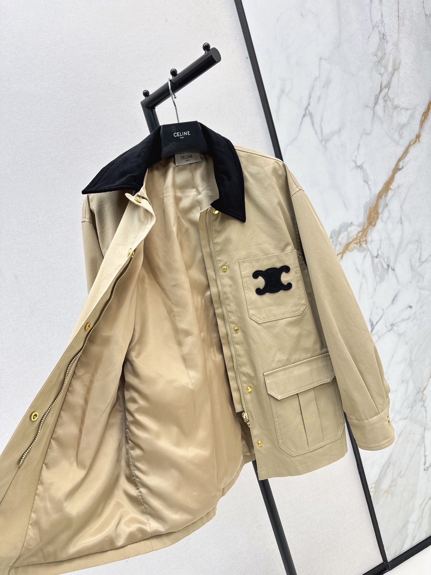 25 New Collar Pocket Splicing Coat