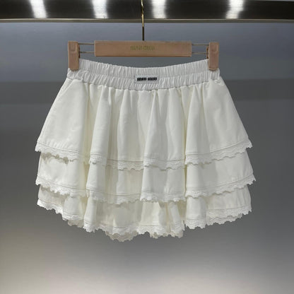 Lace Collar Polo Shirt with Tiered Skirt Set