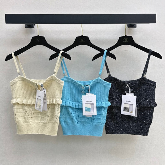 Layered Lace-Trimmed Glitter Camisole