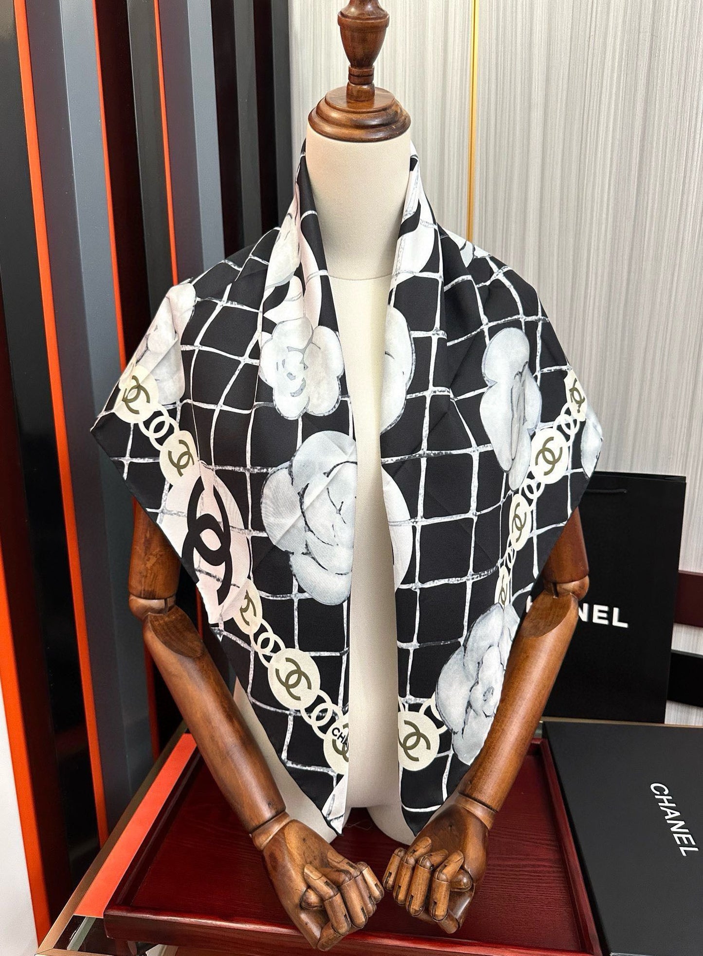 C 25 Camellia Series Tri-color Silk Scarf