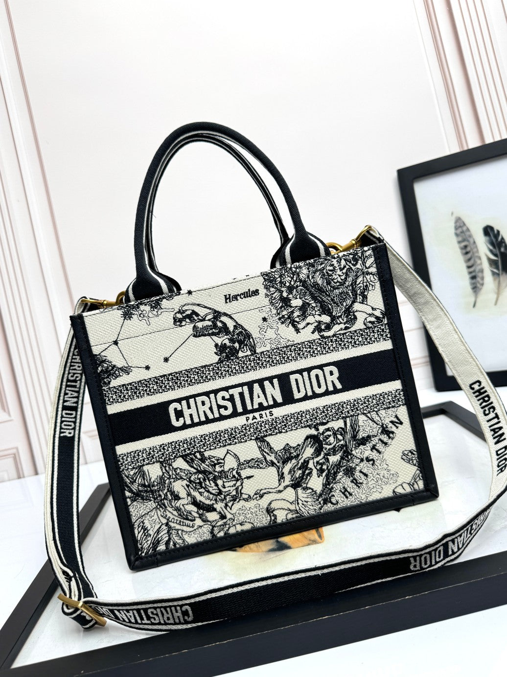 Embroidered Cowhide White Animal Small Crossbody Tote Bag