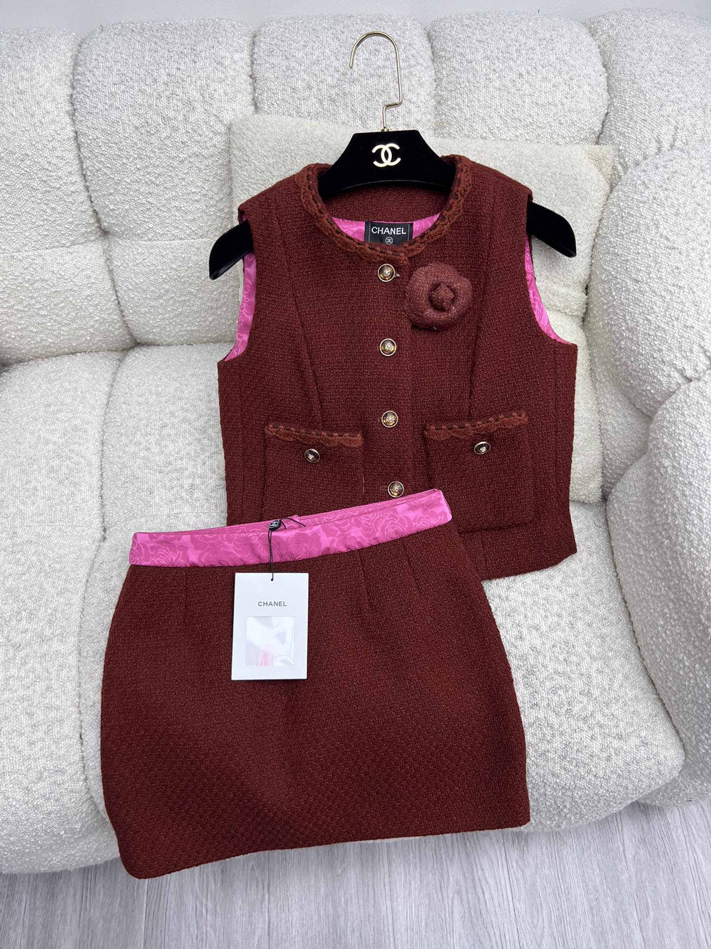 Retro Caramel Tweed Vest + Skirt Set (Advanced Hand-Spun Series)