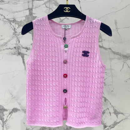Elegant Knit Vest with Decorative Colored Buttons
