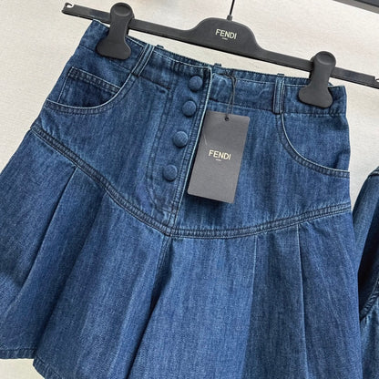 Low-Rise Button-Fly Denim Skort