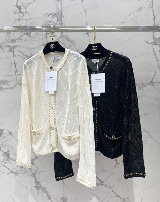 Hand-Strapped Sequined Knit Cardigan