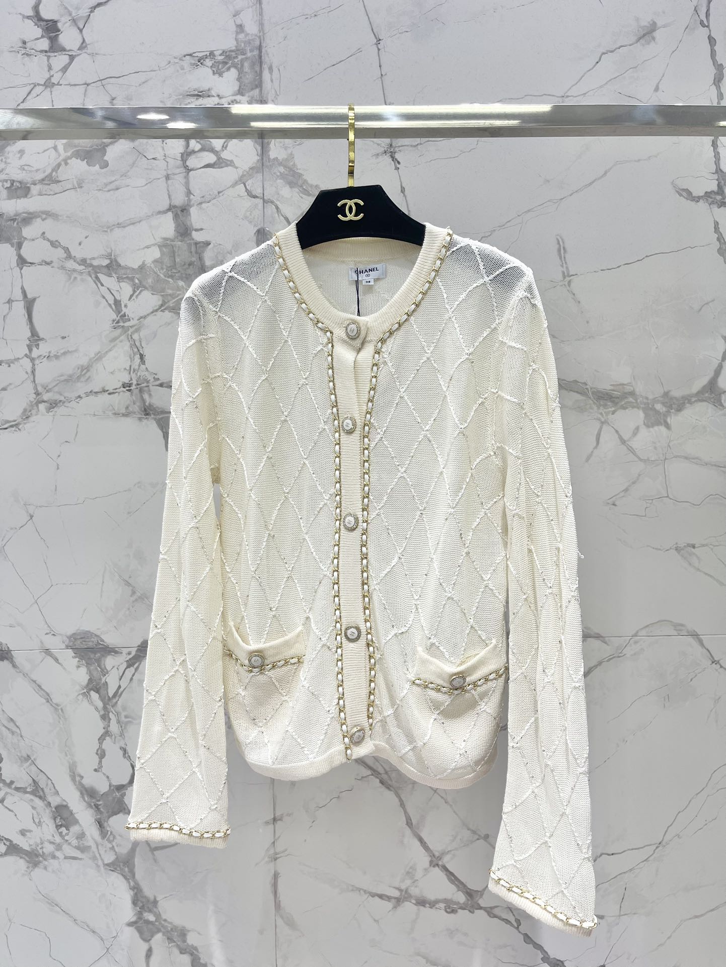 Hand-Strapped Sequined Knit Cardigan