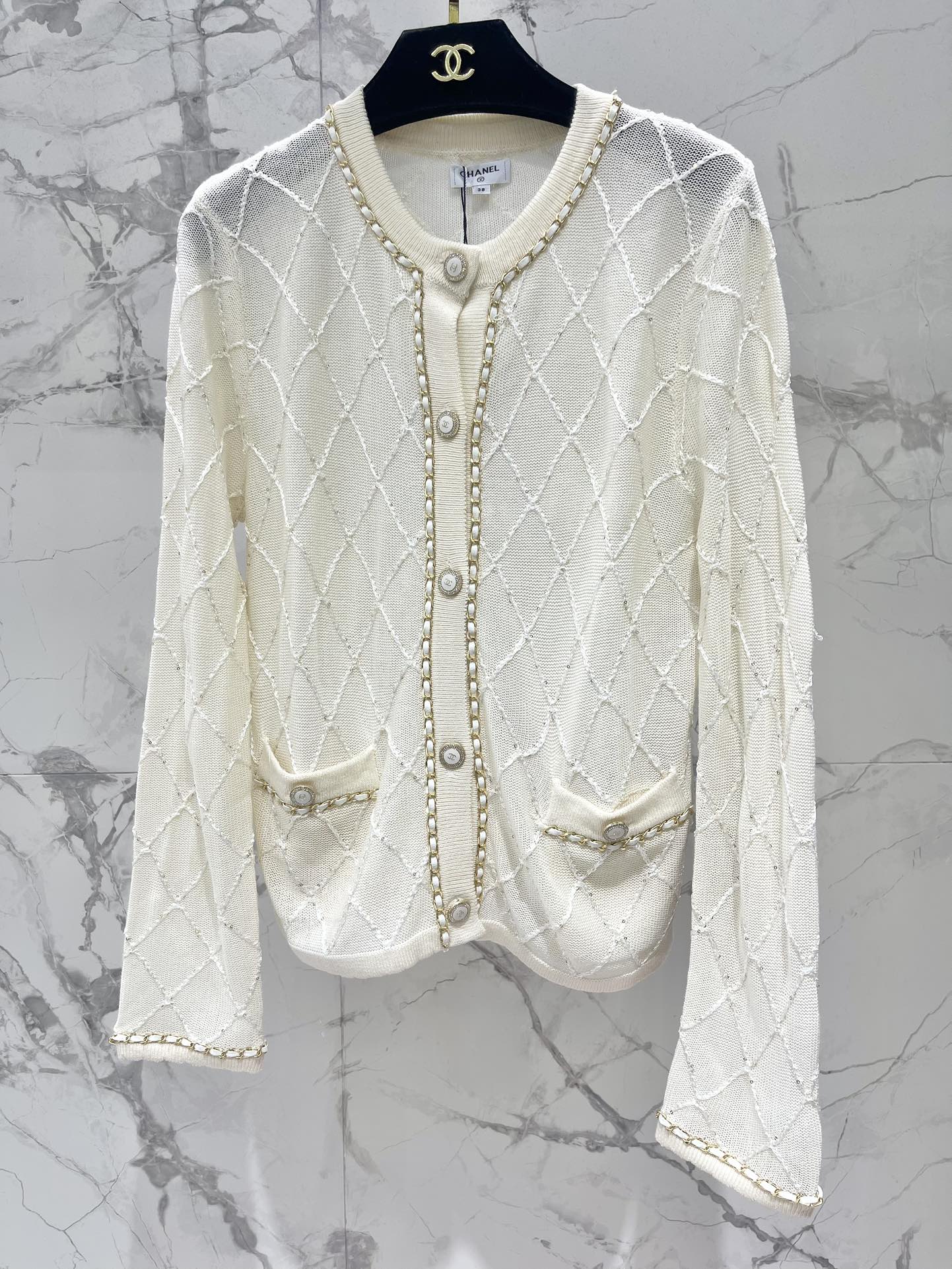 Hand-Strapped Sequined Knit Cardigan