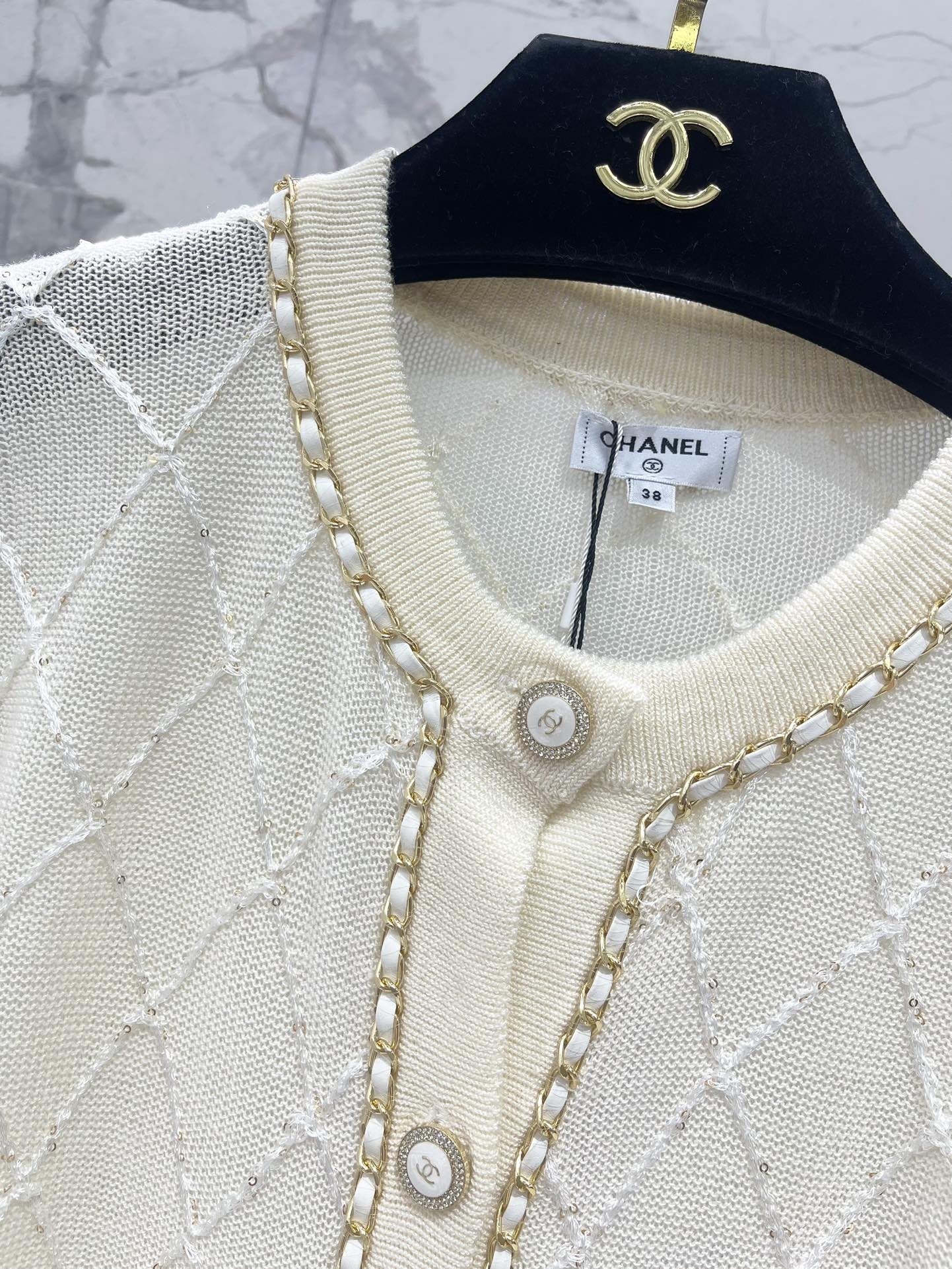 Hand-Strapped Sequined Knit Cardigan