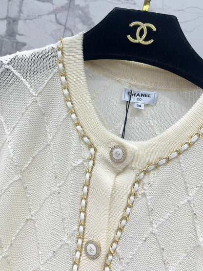 Hand-Strapped Sequined Knit Cardigan