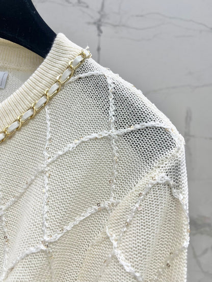 Hand-Strapped Sequined Knit Cardigan