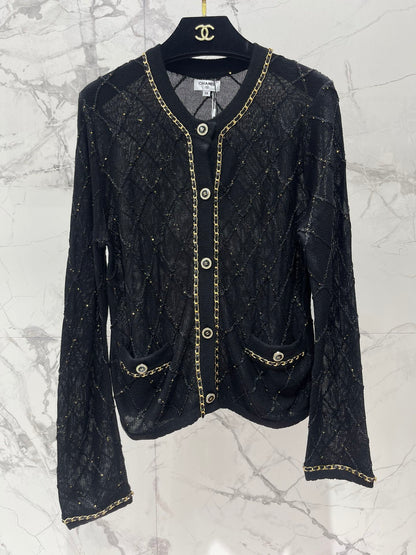 Hand-Strapped Sequined Knit Cardigan
