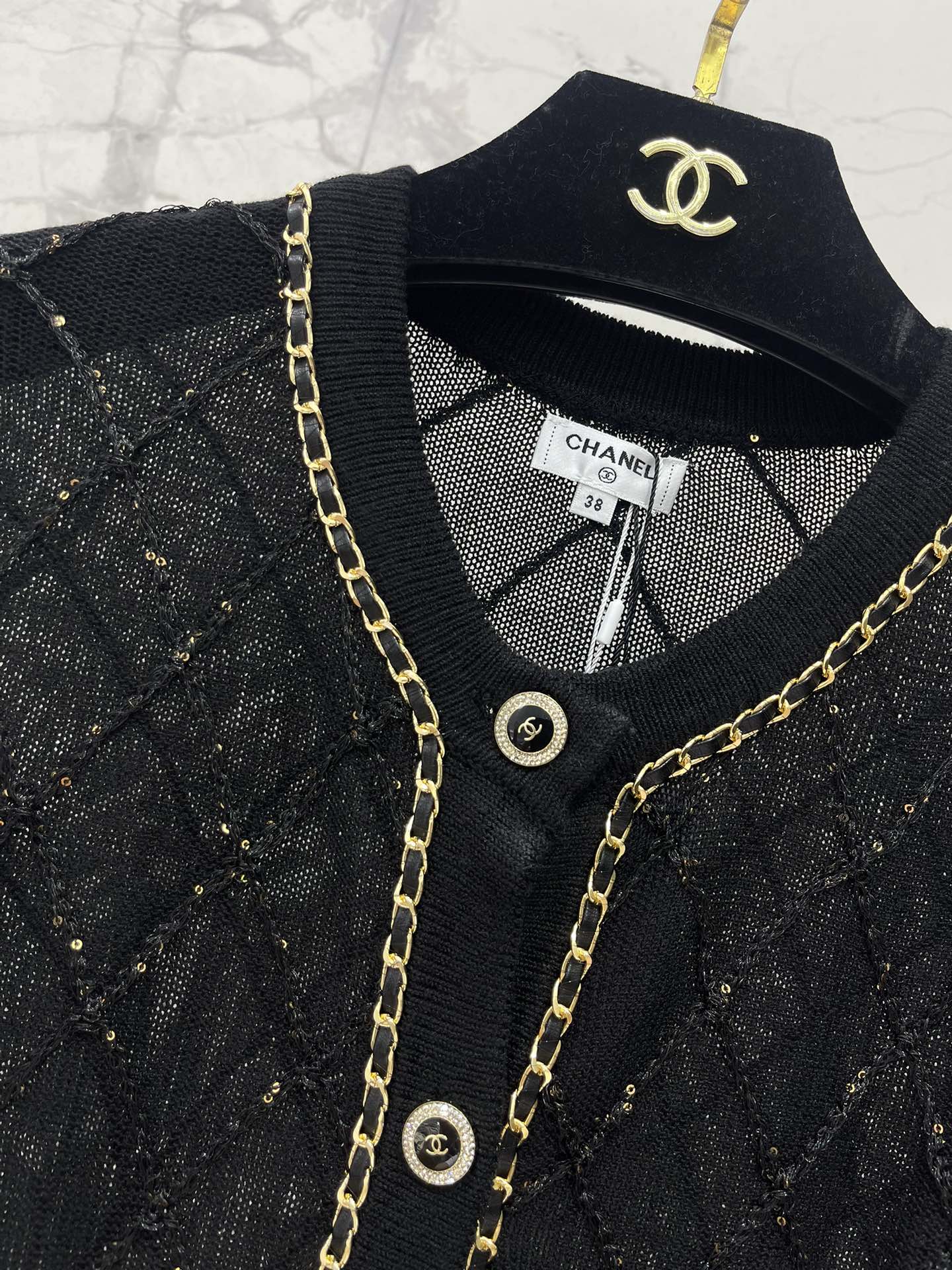 Hand-Strapped Sequined Knit Cardigan