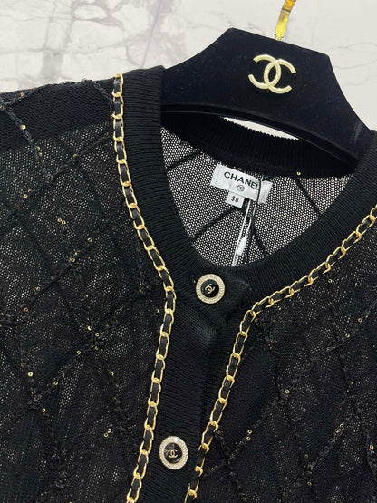 Hand-Strapped Sequined Knit Cardigan