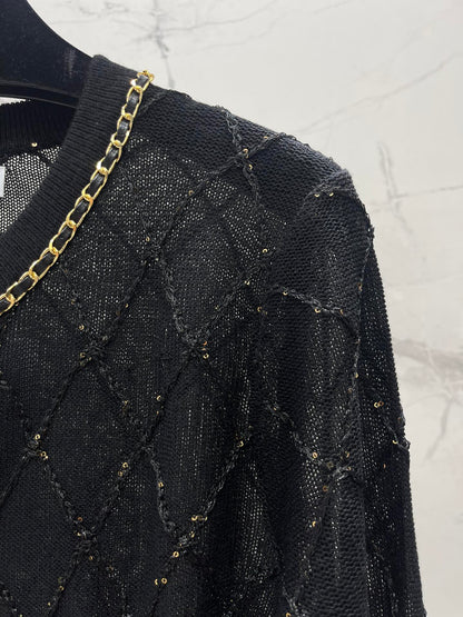 Hand-Strapped Sequined Knit Cardigan