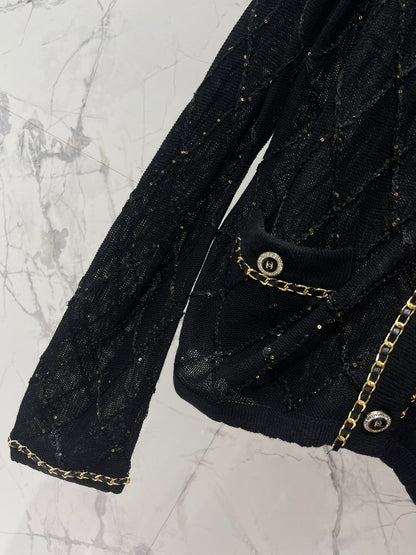 Hand-Strapped Sequined Knit Cardigan