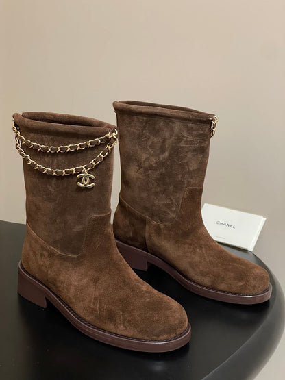Chain boots suede short boots
