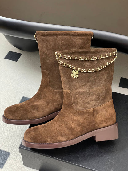 Chain boots suede short boots