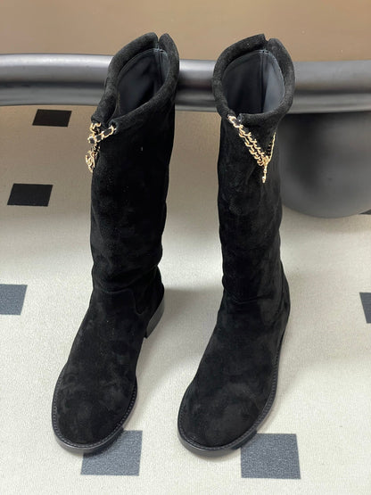 Chain boots suede short boots