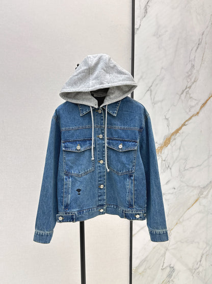 25fw Contrast color hooded denim jacket