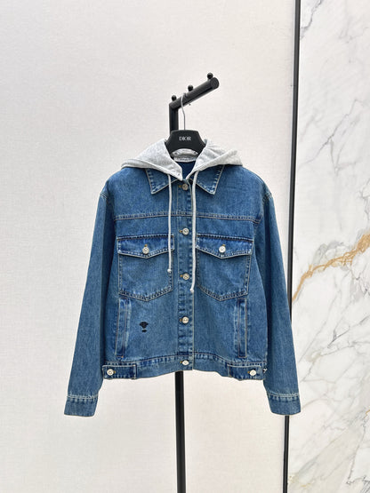 25fw Contrast color hooded denim jacket