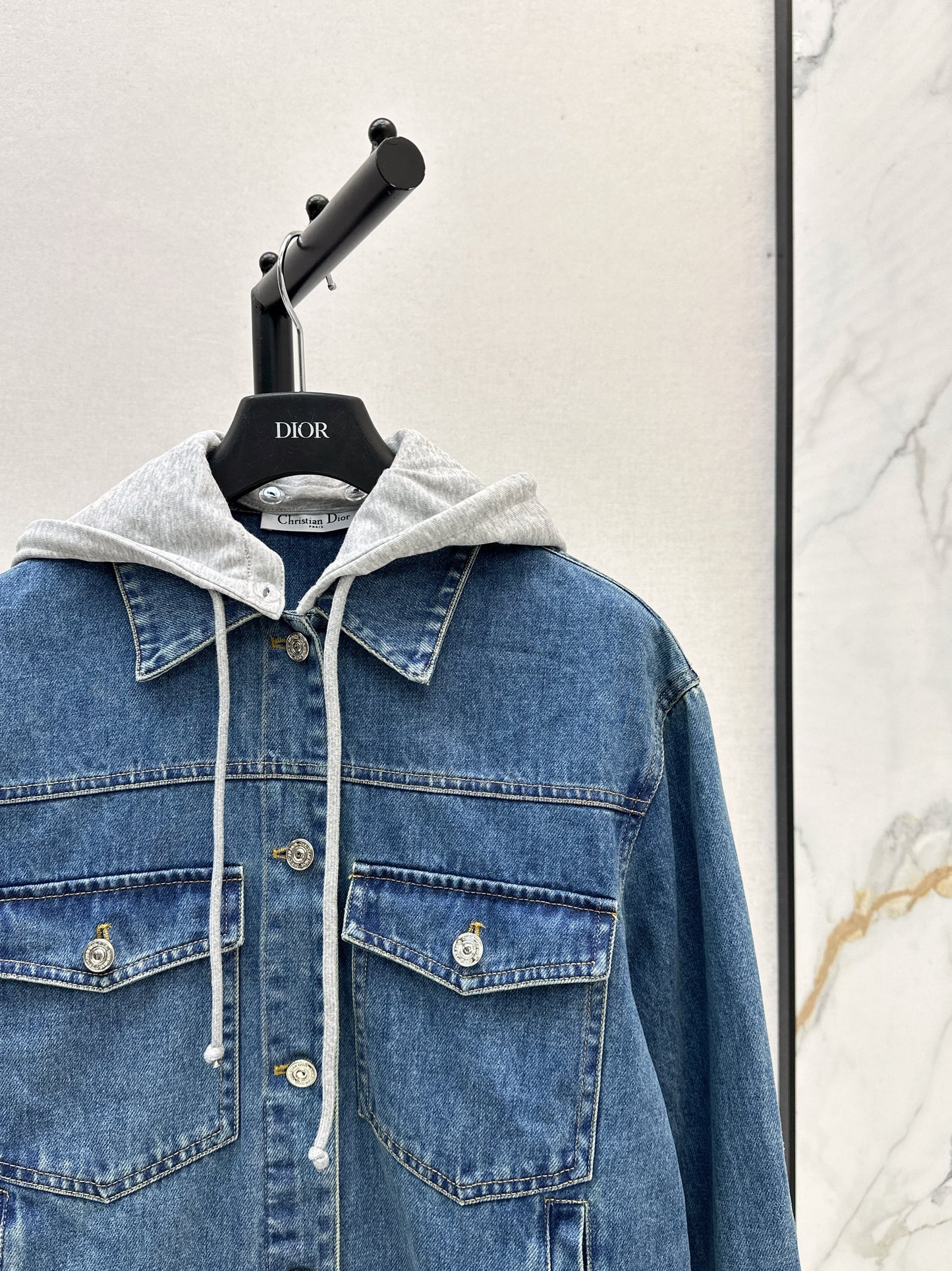 25fw Contrast color hooded denim jacket