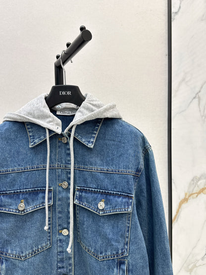 25fw Contrast color hooded denim jacket