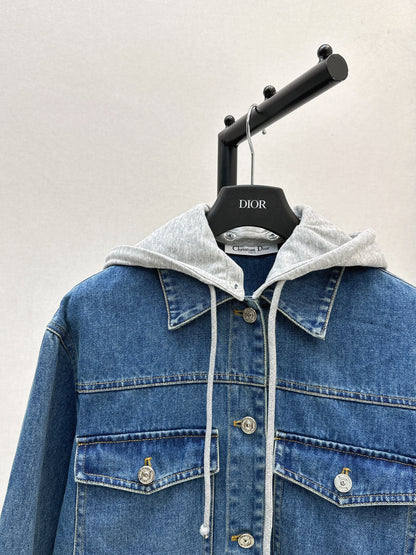25fw Contrast color hooded denim jacket