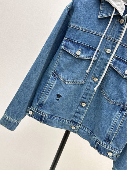 25fw Contrast color hooded denim jacket