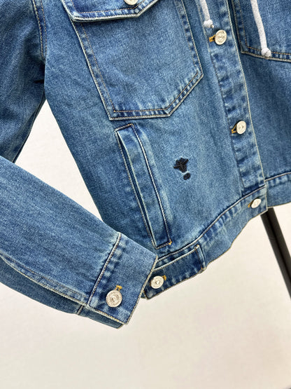 25fw Contrast color hooded denim jacket