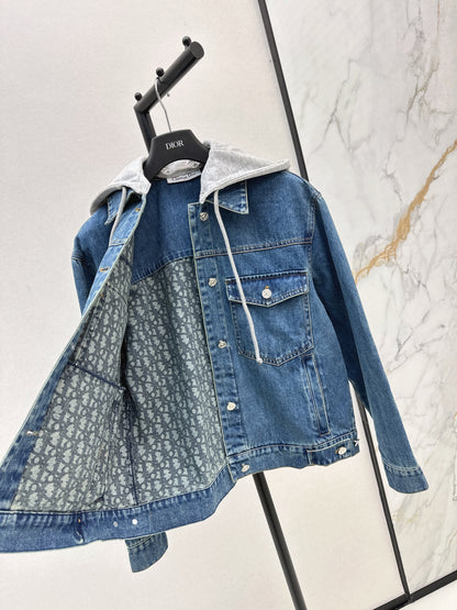 25fw Contrast color hooded denim jacket