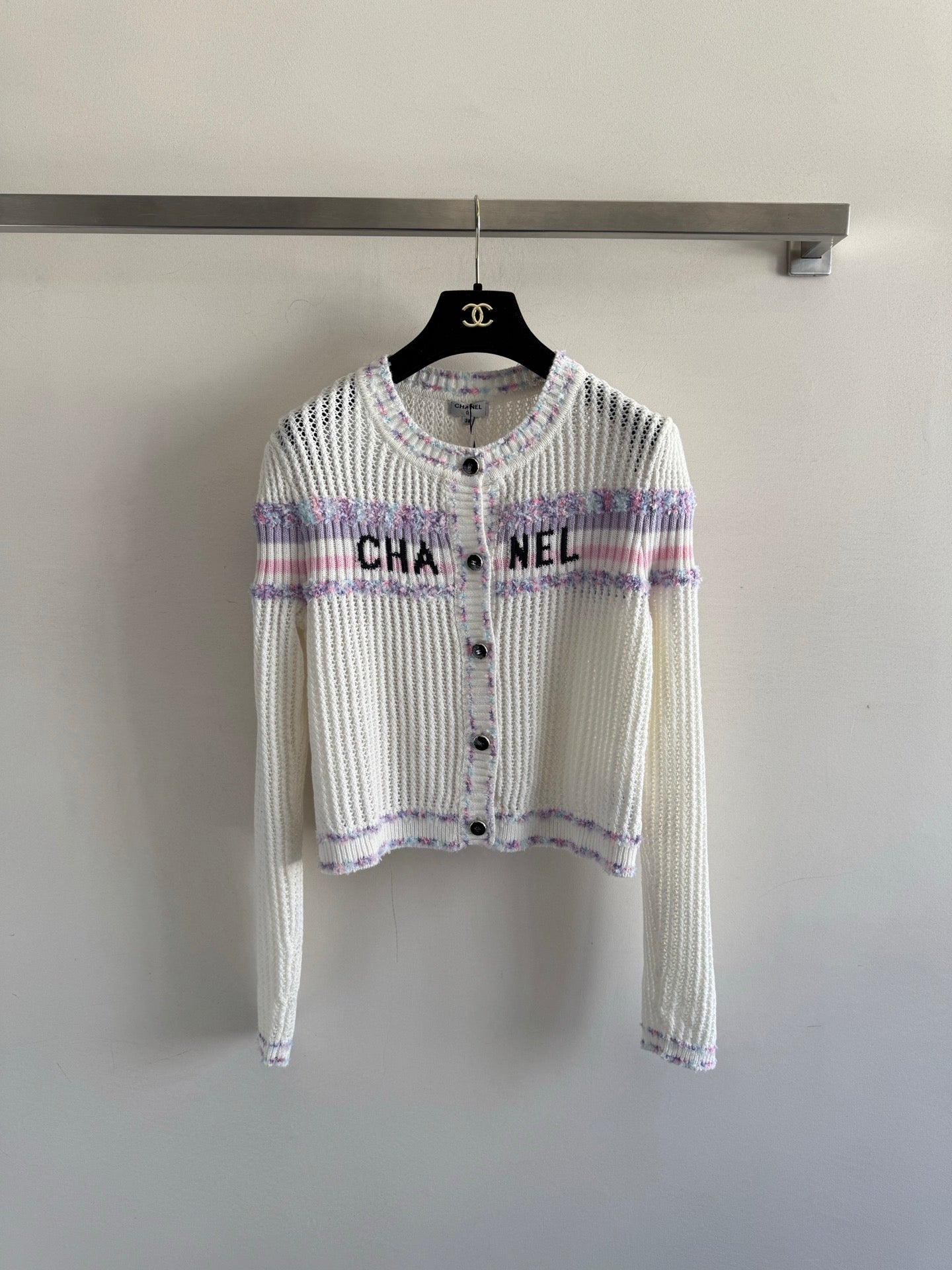 25fw Hollow knit long sleeved cardigan